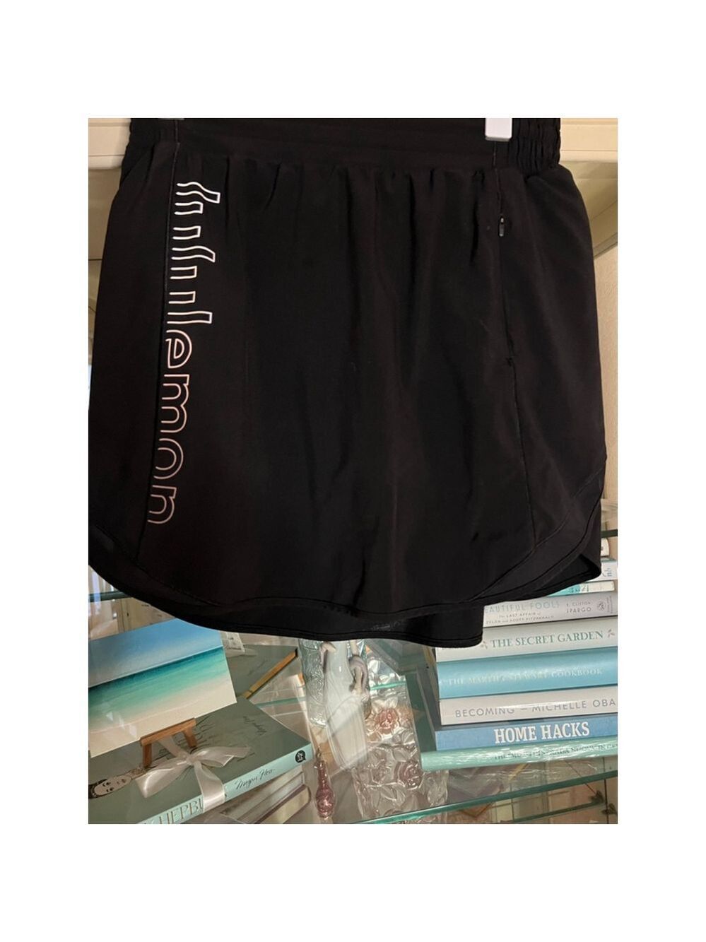 NWOT Lululemon Black Athletic Shorts Size S (6) with Rose Gold Pink Logo